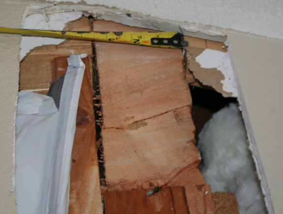 a sawed off beam exposed during renovations. 